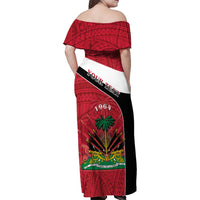 Personalized Haiti Family Matching Off Shoulder Maxi Dress and Hawaiian Shirt Flag 1964 Coat Of Arms - Polynesian Style - Wonder Print Shop