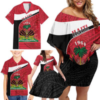 Personalized Haiti Family Matching Off Shoulder Short Dress and Hawaiian Shirt Flag 1964 Coat Of Arms - Polynesian Style - Wonder Print Shop
