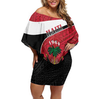 Personalized Haiti Family Matching Off Shoulder Short Dress and Hawaiian Shirt Flag 1964 Coat Of Arms - Polynesian Style - Wonder Print Shop