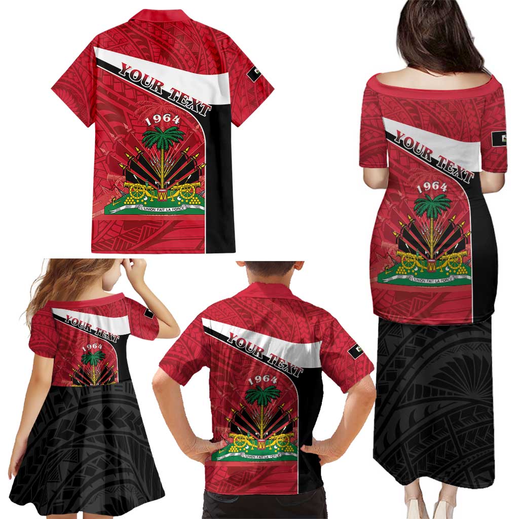 Personalized Haiti Family Matching Puletasi and Hawaiian Shirt Flag 1964 Coat Of Arms - Polynesian Style - Wonder Print Shop