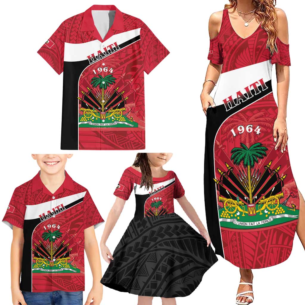 Personalized Haiti Family Matching Summer Maxi Dress and Hawaiian Shirt Flag 1964 Coat Of Arms - Polynesian Style - Wonder Print Shop