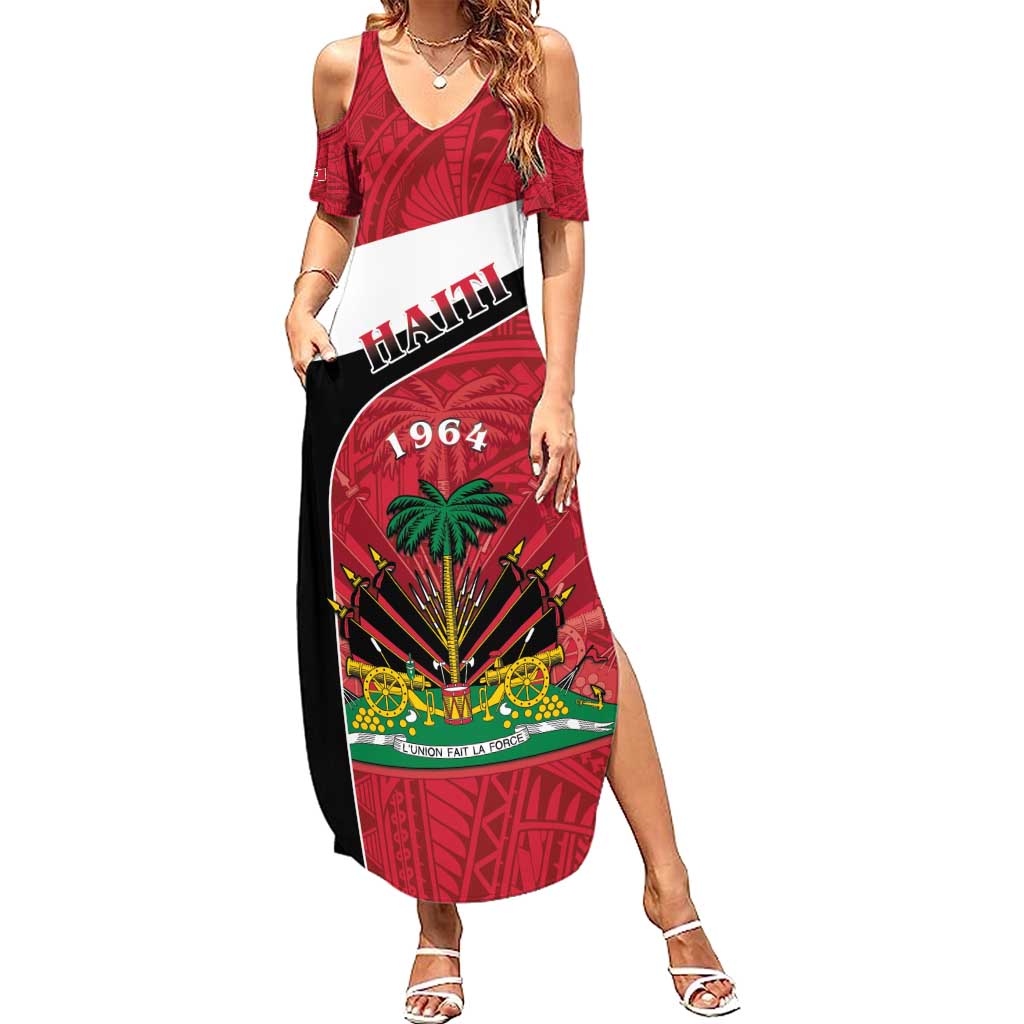 Personalized Haiti Family Matching Summer Maxi Dress and Hawaiian Shirt Flag 1964 Coat Of Arms - Polynesian Style - Wonder Print Shop