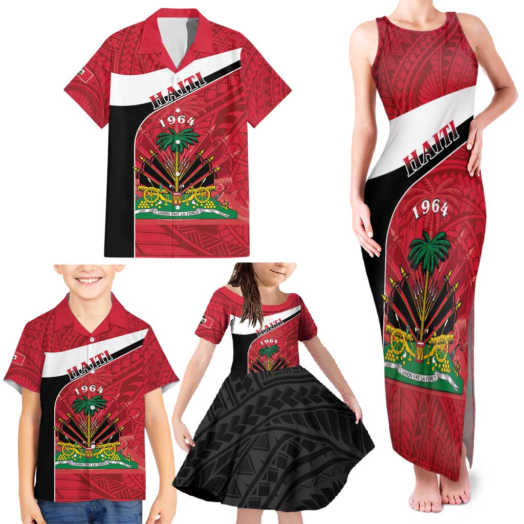 Personalized Haiti Family Matching Tank Maxi Dress and Hawaiian Shirt Flag 1964 Coat Of Arms - Polynesian Style - Wonder Print Shop