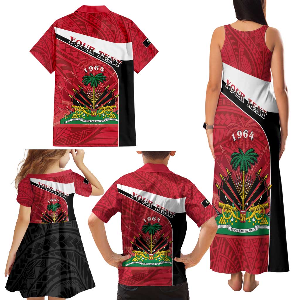 Personalized Haiti Family Matching Tank Maxi Dress and Hawaiian Shirt Flag 1964 Coat Of Arms - Polynesian Style - Wonder Print Shop