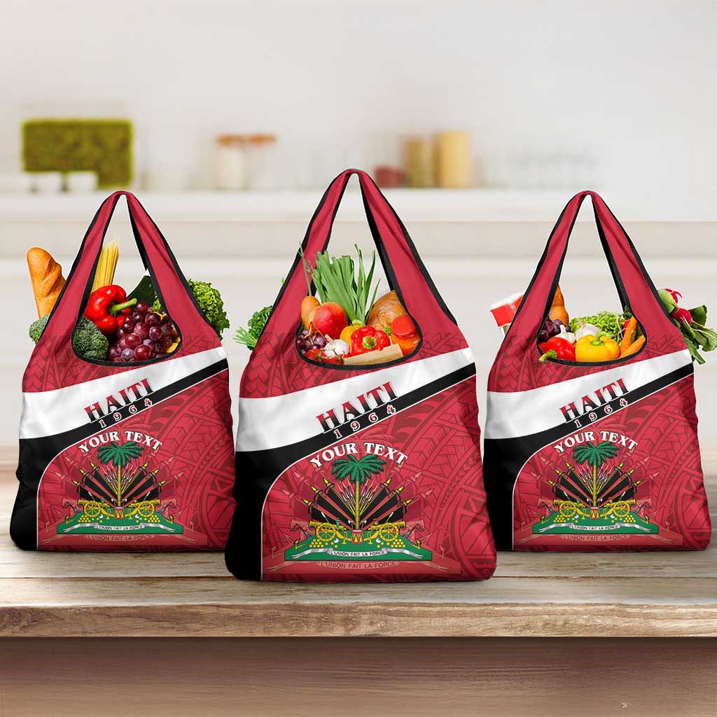 Personalized Haiti Grocery Bag Flag 1964 Coat Of Arms - Polynesian Style