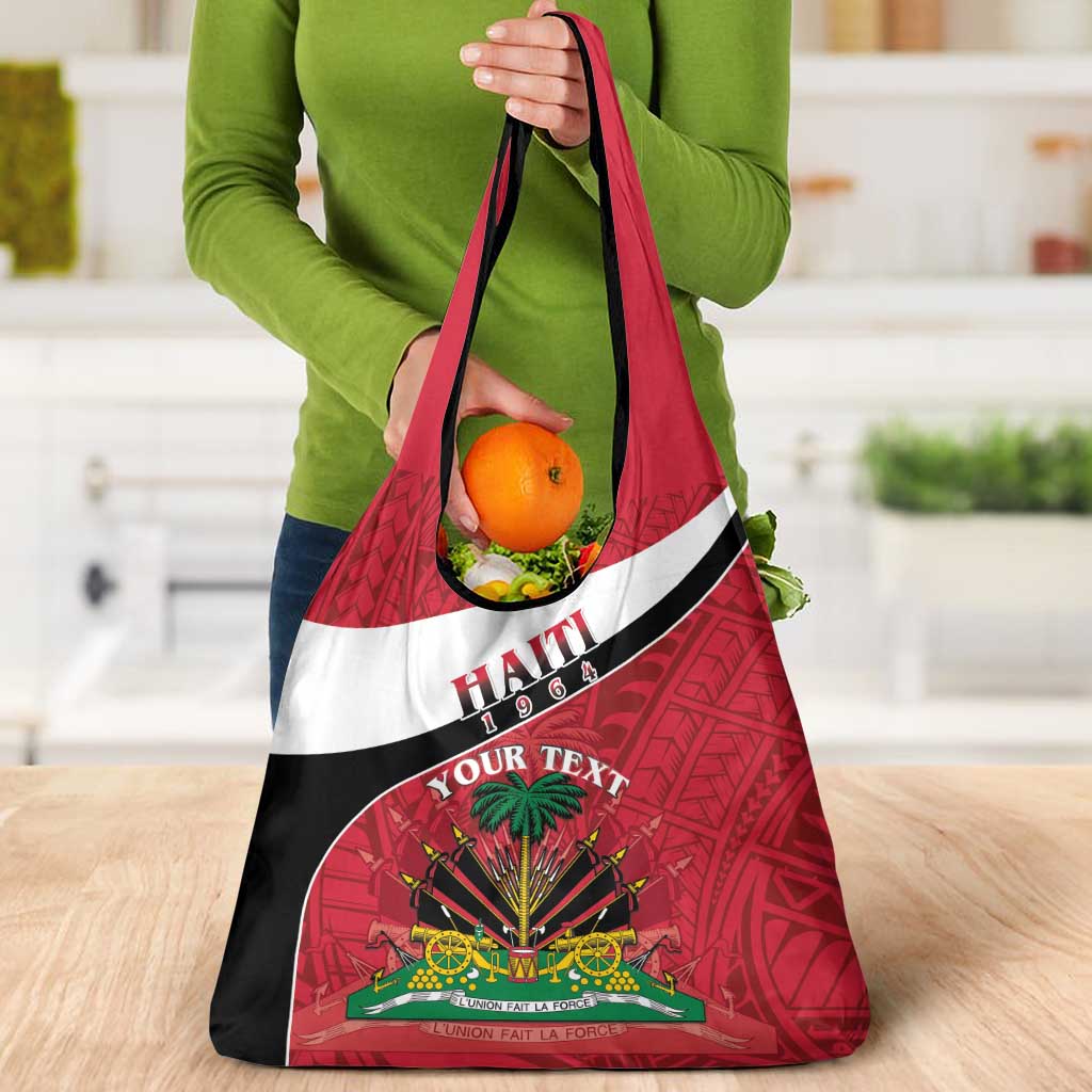 Personalized Haiti Grocery Bag Flag 1964 Coat Of Arms - Polynesian Style