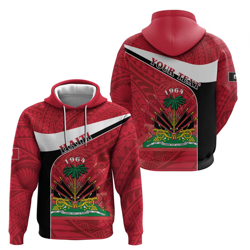 Personalized Haiti Hoodie Flag 1964 Coat Of Arms - Polynesian Style - Wonder Print Shop