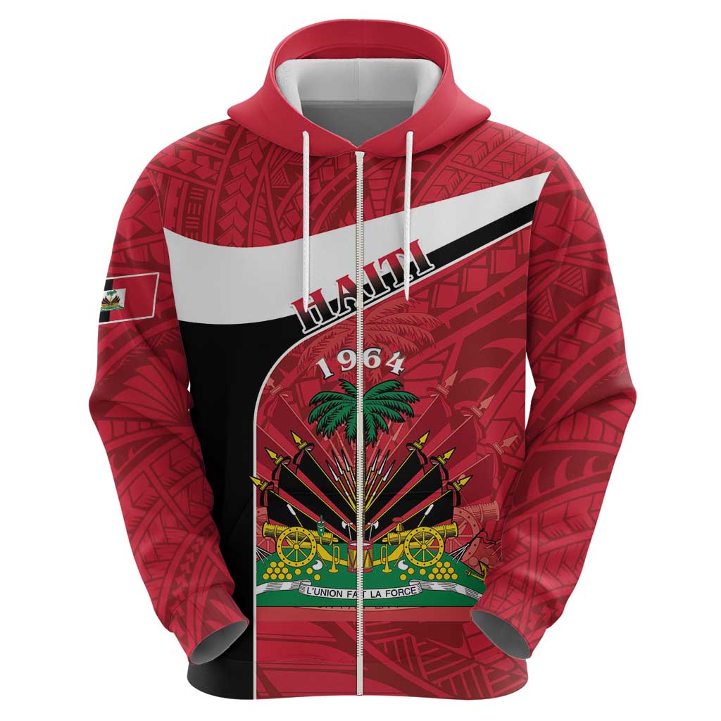 Personalized Haiti Hoodie Flag 1964 Coat Of Arms - Polynesian Style - Wonder Print Shop