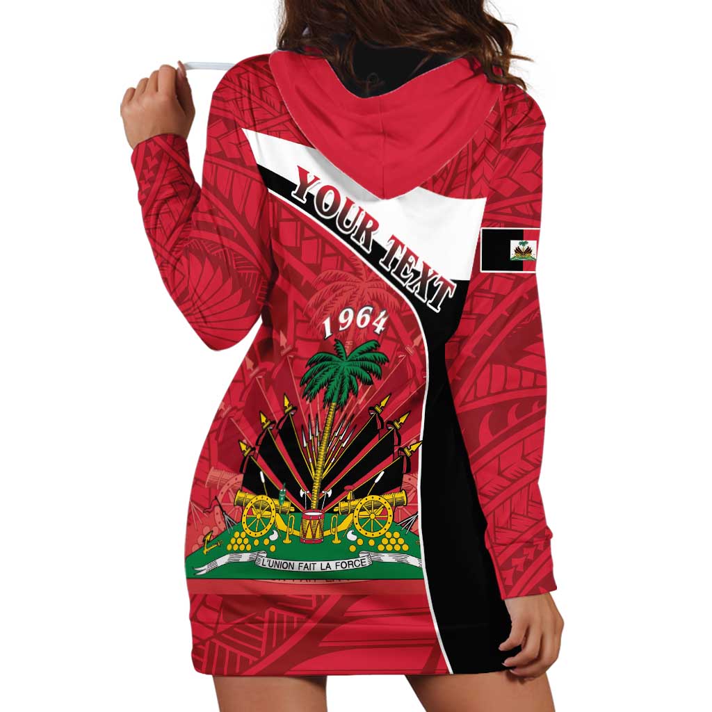Personalized Haiti Hoodie Dress Flag 1964 Coat Of Arms - Polynesian Style - Wonder Print Shop