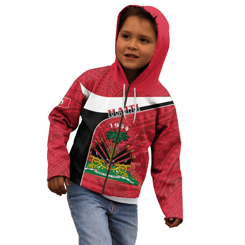 Personalized Haiti Kid Hoodie Flag 1964 Coat Of Arms - Polynesian Style - Wonder Print Shop
