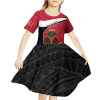 Personalized Haiti Kid Short Sleeve Dress Flag 1964 Coat Of Arms - Polynesian Style - Wonder Print Shop