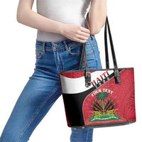 Personalized Haiti Leather Tote Bag Flag 1964 Coat Of Arms - Polynesian Style - Wonder Print Shop