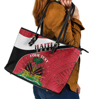 Personalized Haiti Leather Tote Bag Flag 1964 Coat Of Arms - Polynesian Style - Wonder Print Shop