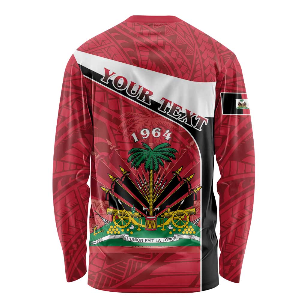 Personalized Haiti Long Sleeve Shirt Flag 1964 Coat Of Arms - Polynesian Style - Wonder Print Shop