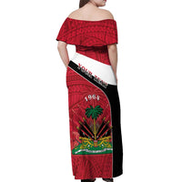 Personalized Haiti Off Shoulder Maxi Dress Flag 1964 Coat Of Arms - Polynesian Style - Wonder Print Shop