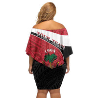 Personalized Haiti Off Shoulder Short Dress Flag 1964 Coat Of Arms - Polynesian Style - Wonder Print Shop