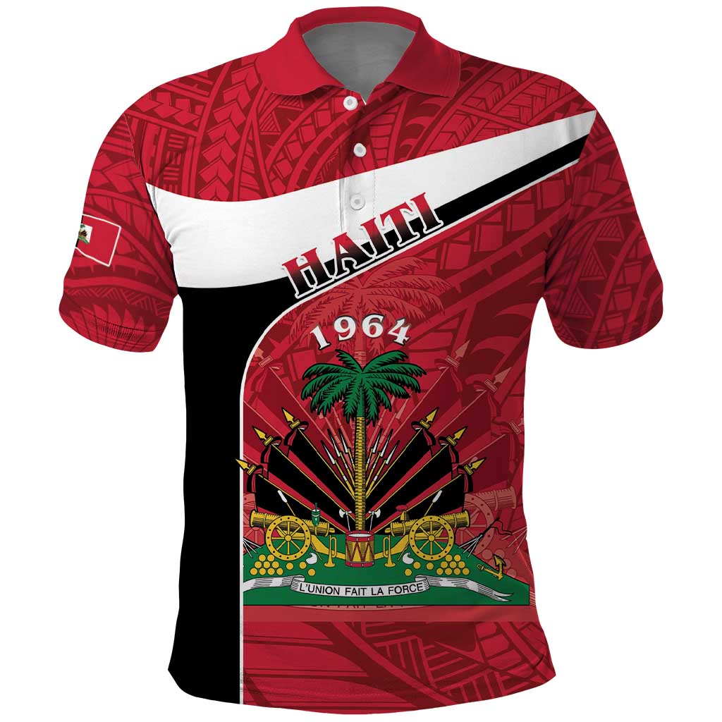Personalized Haiti Polo Shirt Flag 1964 Coat Of Arms - Polynesian Style - Wonder Print Shop