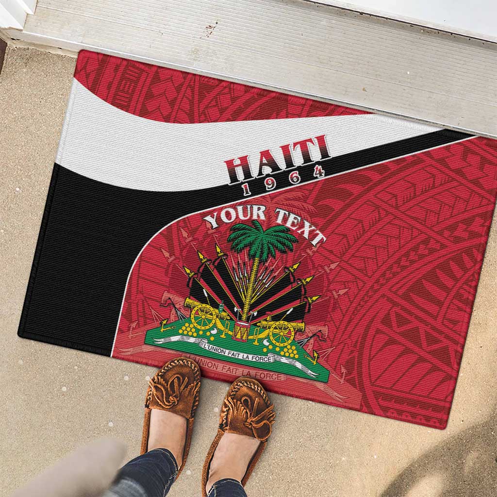 Personalized Haiti Rubber Doormat Flag 1964 Coat Of Arms - Polynesian Style - Wonder Print Shop