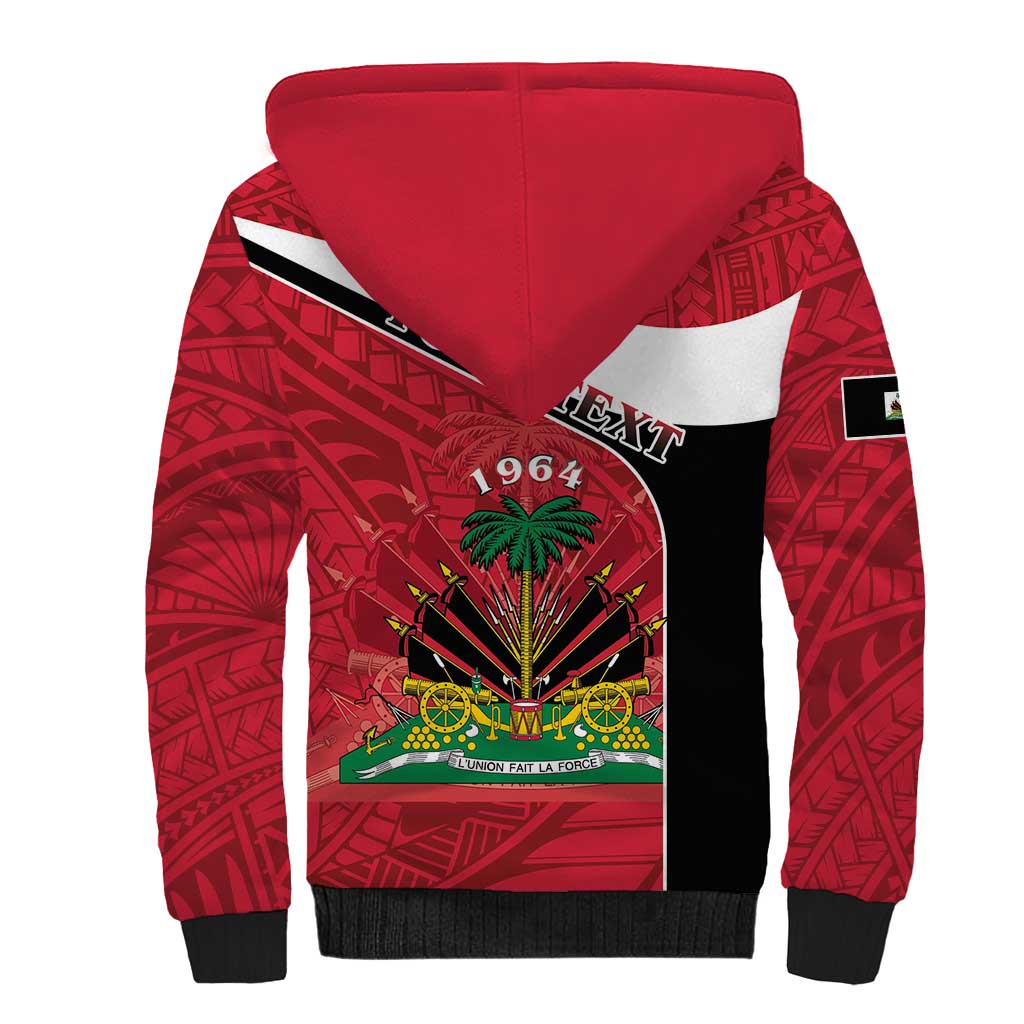 Personalized Haiti Sherpa Hoodie Flag 1964 Coat Of Arms - Polynesian Style - Wonder Print Shop
