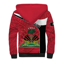 Personalized Haiti Sherpa Hoodie Flag 1964 Coat Of Arms - Polynesian Style - Wonder Print Shop