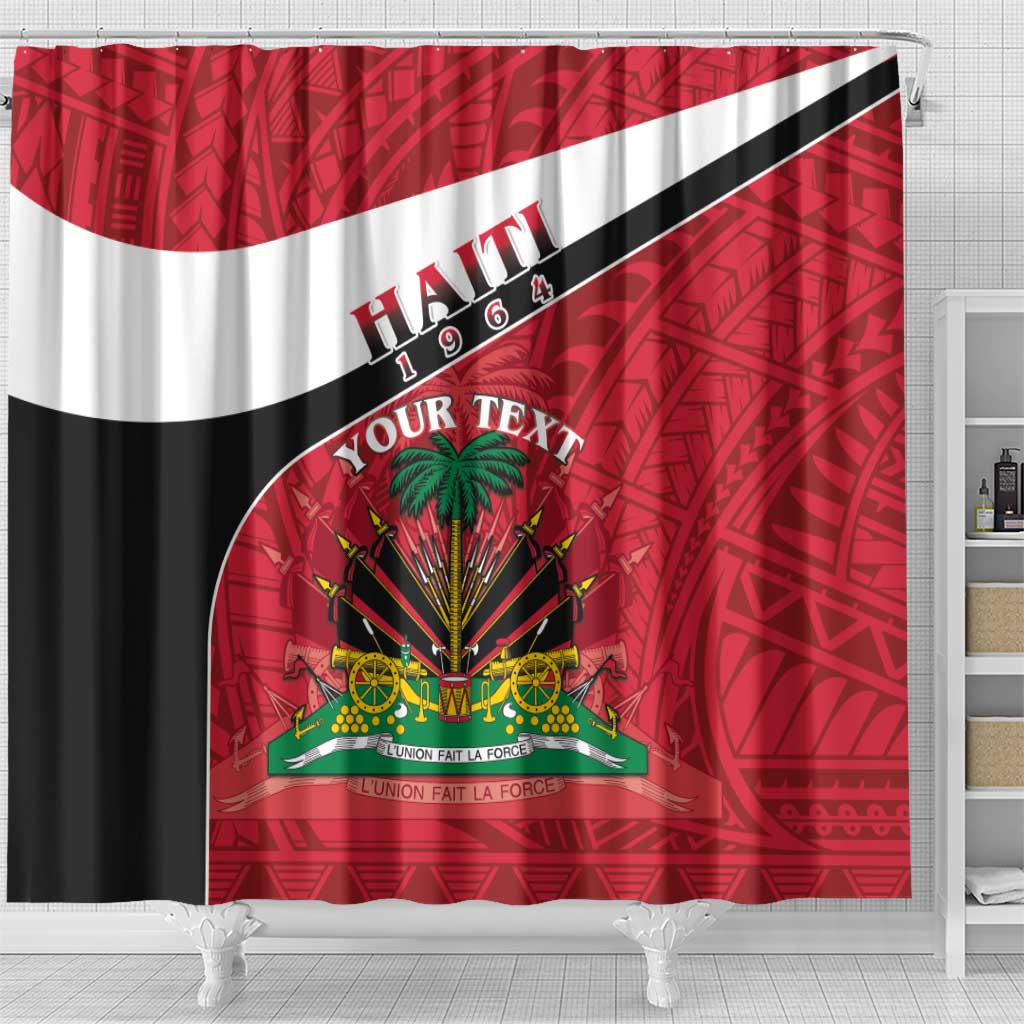 Personalized Haiti Shower Curtain Flag 1964 Coat Of Arms - Polynesian Style