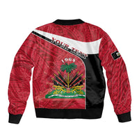 Personalized Haiti Sleeve Zip Bomber Jacket Flag 1964 Coat Of Arms - Polynesian Style - Wonder Print Shop
