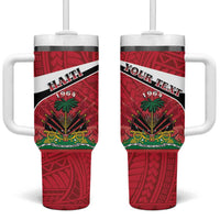 Personalized Haiti Tumbler With Handle Flag 1964 Coat Of Arms - Polynesian Style - Wonder Print Shop