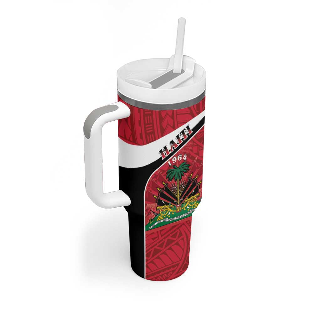 Personalized Haiti Tumbler With Handle Flag 1964 Coat Of Arms - Polynesian Style - Wonder Print Shop