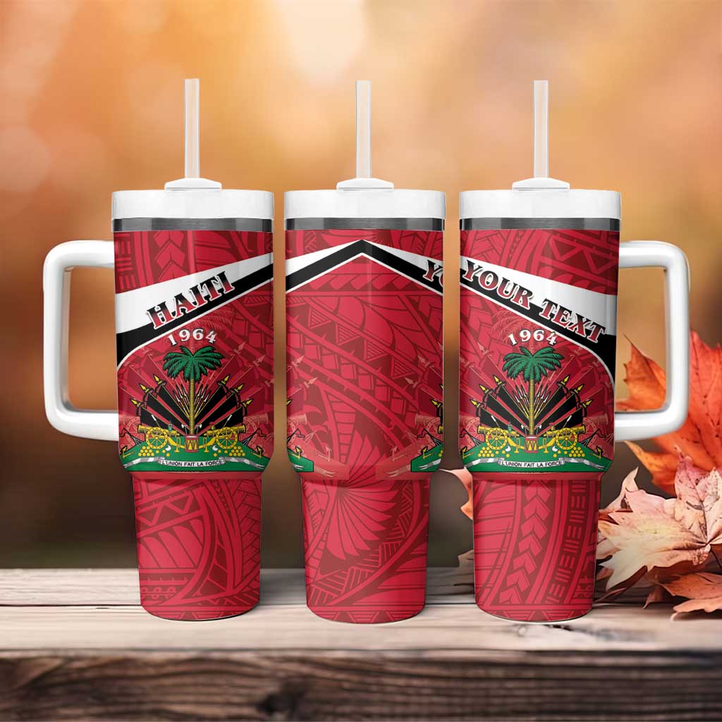 Personalized Haiti Tumbler With Handle Flag 1964 Coat Of Arms - Polynesian Style - Wonder Print Shop