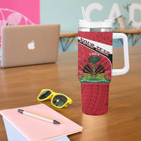Personalized Haiti Tumbler With Handle Flag 1964 Coat Of Arms - Polynesian Style - Wonder Print Shop