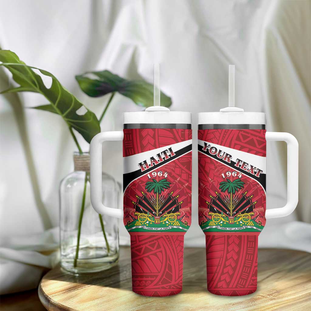 Personalized Haiti Tumbler With Handle Flag 1964 Coat Of Arms - Polynesian Style - Wonder Print Shop