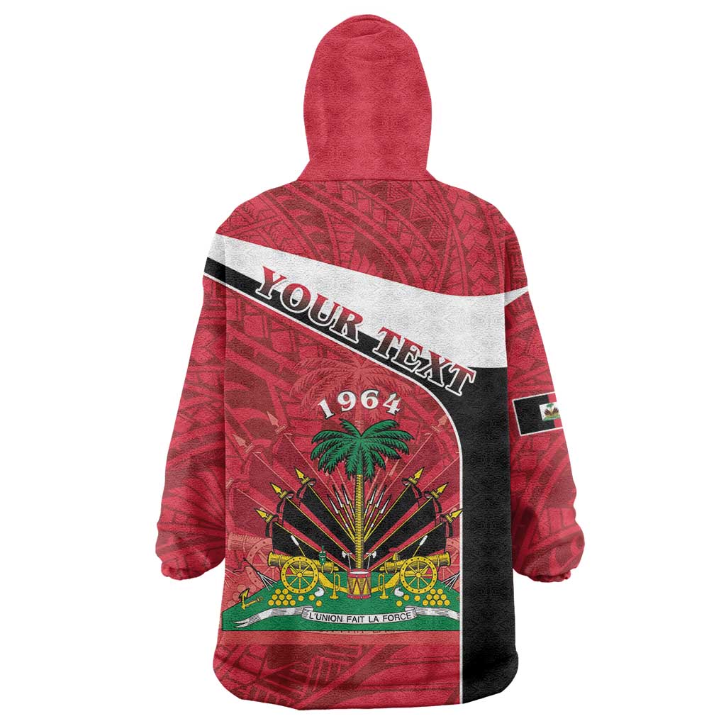 Personalized Haiti Wearable Blanket Hoodie Flag 1964 Coat Of Arms - Polynesian Style - Wonder Print Shop