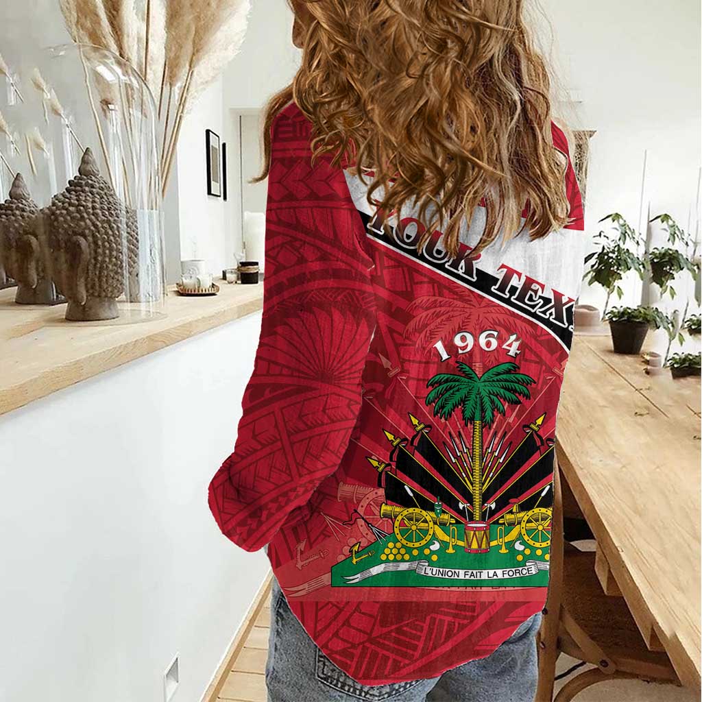 Personalized Haiti Women Casual Shirt Flag 1964 Coat Of Arms - Polynesian Style - Wonder Print Shop