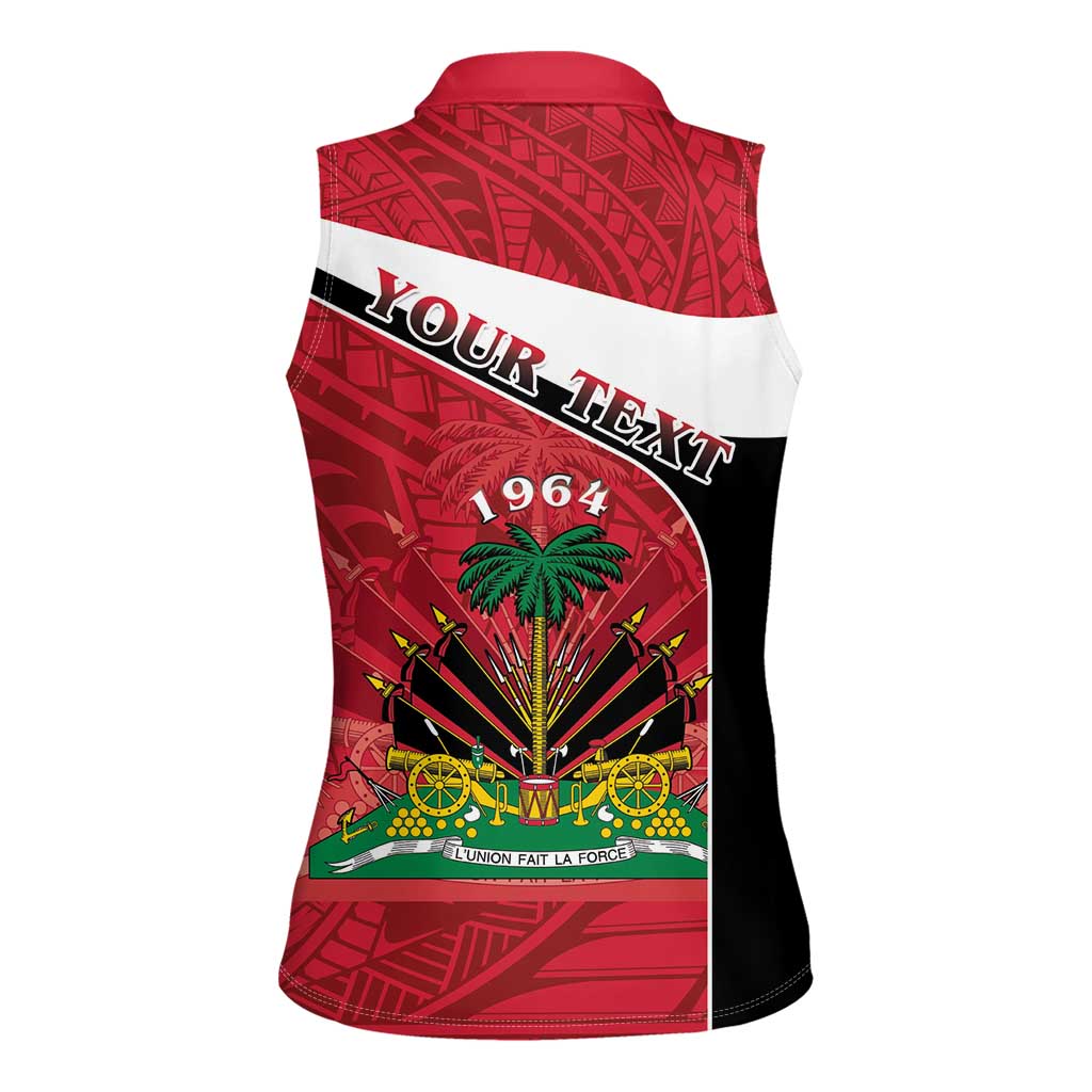Personalized Haiti Women Sleeveless Polo Shirt Flag 1964 Coat Of Arms - Polynesian Style - Wonder Print Shop