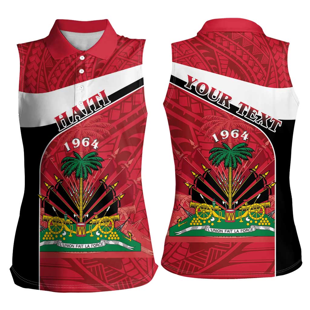 Personalized Haiti Women Sleeveless Polo Shirt Flag 1964 Coat Of Arms - Polynesian Style - Wonder Print Shop