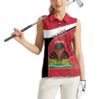Personalized Haiti Women Sleeveless Polo Shirt Flag 1964 Coat Of Arms - Polynesian Style - Wonder Print Shop