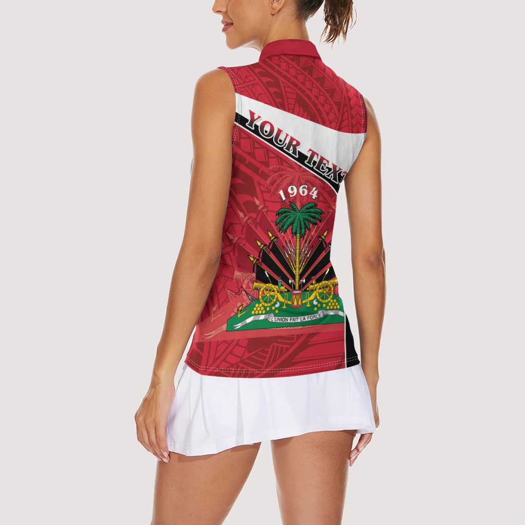 Personalized Haiti Women Sleeveless Polo Shirt Flag 1964 Coat Of Arms - Polynesian Style - Wonder Print Shop