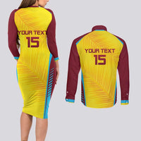 Custom West Indies Cricket Couples Matching Long Sleeve Bodycon Dress and Long Sleeve Button Shirt Go Windies Go - Wonder Print Shop
