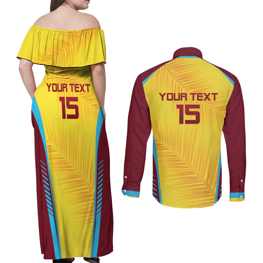 Custom West Indies Cricket Couples Matching Off Shoulder Maxi Dress and Long Sleeve Button Shirt Go Windies Go - Wonder Print Shop