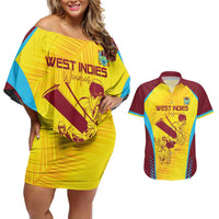 Custom West Indies Cricket Couples Matching Off Shoulder Short Dress and Hawaiian Shirt Go Windies Go - Wonder Print Shop