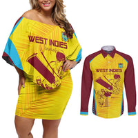 Custom West Indies Cricket Couples Matching Off Shoulder Short Dress and Long Sleeve Button Shirt Go Windies Go - Wonder Print Shop