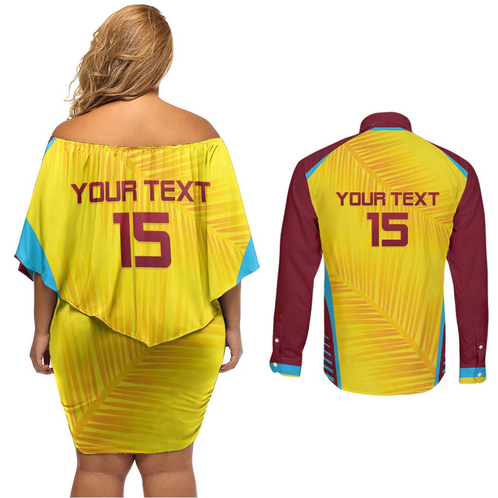 Custom West Indies Cricket Couples Matching Off Shoulder Short Dress and Long Sleeve Button Shirt Go Windies Go - Wonder Print Shop