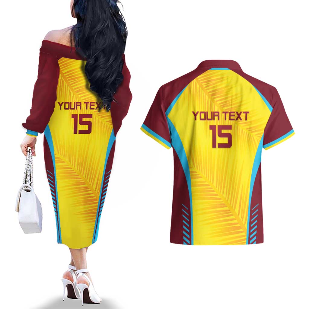 Custom West Indies Cricket Couples Matching Off The Shoulder Long Sleeve Dress and Hawaiian Shirt Go Windies Go - Wonder Print Shop