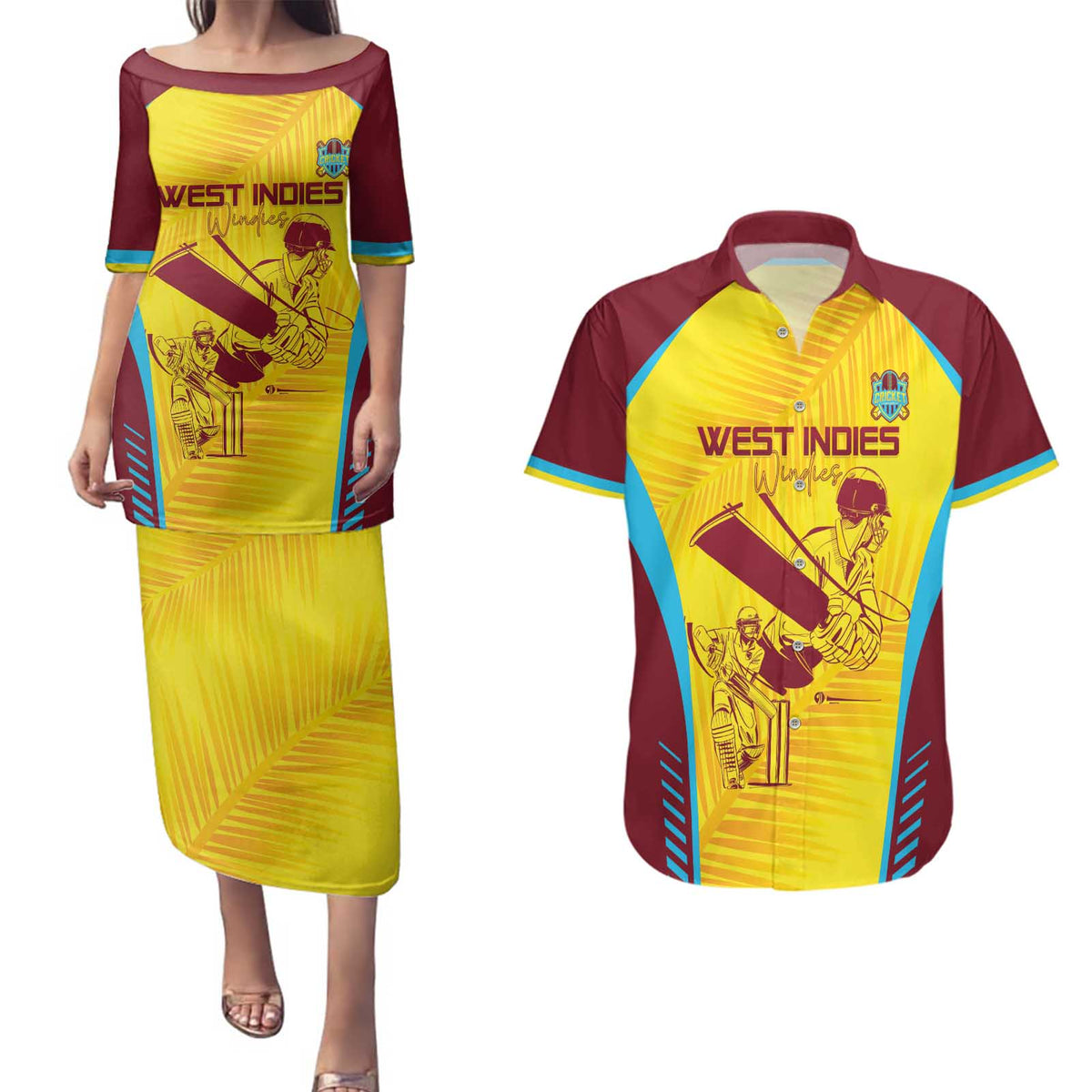 Custom West Indies Cricket Couples Matching Puletasi and Hawaiian Shirt Go Windies Go - Wonder Print Shop