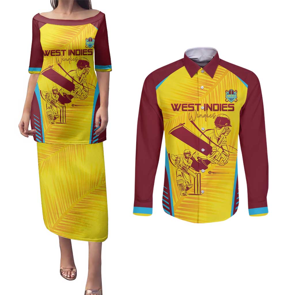 Custom West Indies Cricket Couples Matching Puletasi and Long Sleeve Button Shirt Go Windies Go - Wonder Print Shop