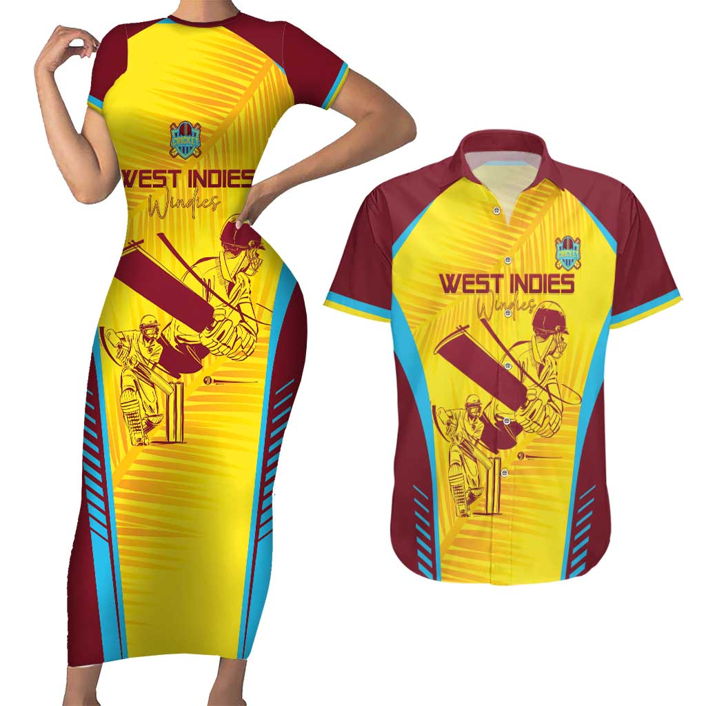 Custom West Indies Cricket Couples Matching Short Sleeve Bodycon Dress and Hawaiian Shirt Go Windies Go - Wonder Print Shop