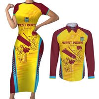 Custom West Indies Cricket Couples Matching Short Sleeve Bodycon Dress and Long Sleeve Button Shirt Go Windies Go - Wonder Print Shop