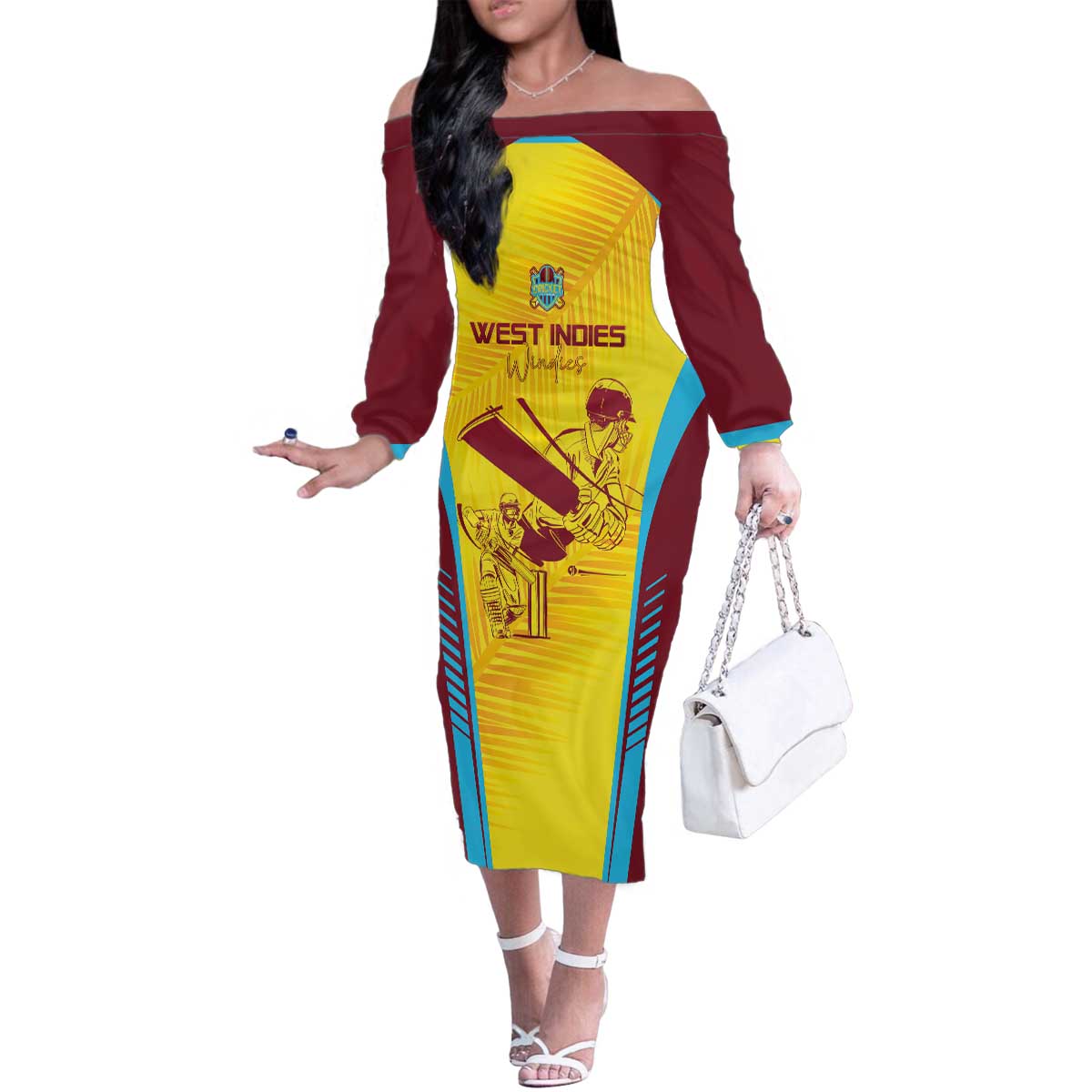 Custom West Indies Cricket Family Matching Off The Shoulder Long Sleeve Dress and Hawaiian Shirt Go Windies Go - Wonder Print Shop