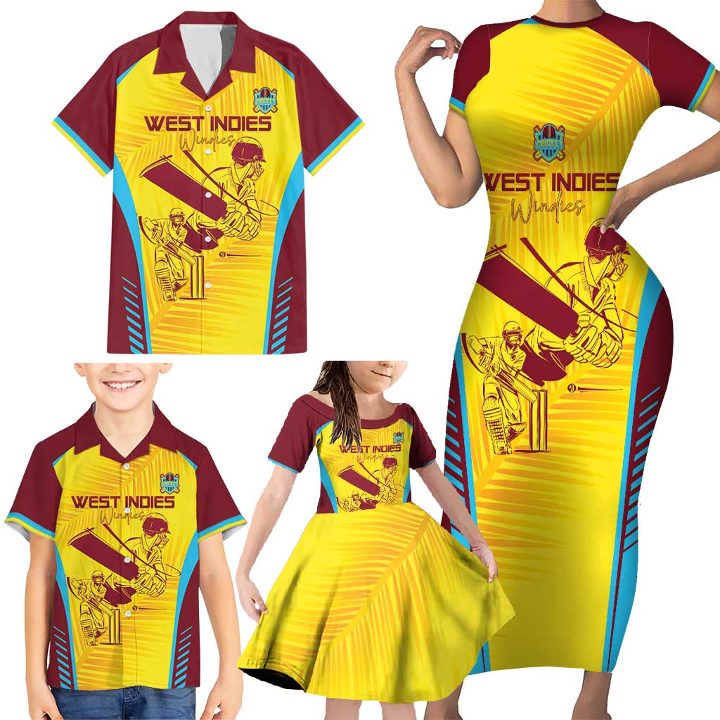 Custom West Indies Cricket Family Matching Short Sleeve Bodycon Dress and Hawaiian Shirt Go Windies Go - Wonder Print Shop