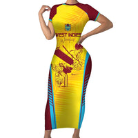 Custom West Indies Cricket Family Matching Short Sleeve Bodycon Dress and Hawaiian Shirt Go Windies Go - Wonder Print Shop
